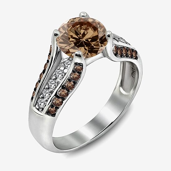 Diamonart Womens Brown Cubic Zirconia Sterling Silver Side Stone Engagement Ring