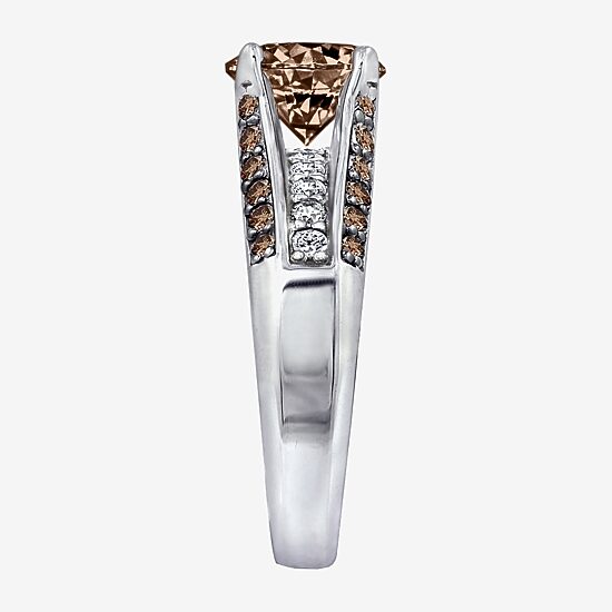 Diamonart Womens Brown Cubic Zirconia Sterling Silver Side Stone Engagement Ring