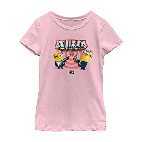 Little & Big Kid Girls Crew Neck Short Sleeve Minions T-Shirt, Small, Pink
