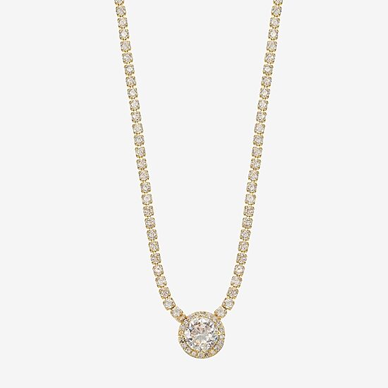 Sparkle Allure Womens Cubic Zirconia 14K Gold Over Brass 16 Inch Tennis Necklace