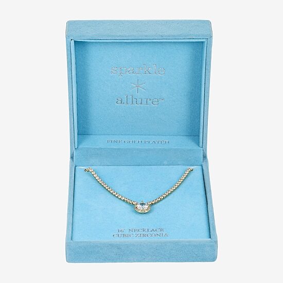Sparkle Allure Womens Cubic Zirconia 14K Gold Over Brass 16 Inch Tennis Necklace