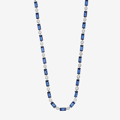 Sparkle Allure Womens Blue Cubic Zirconia Pure Silver Over Brass 16 Inch Tennis Necklace, One Size