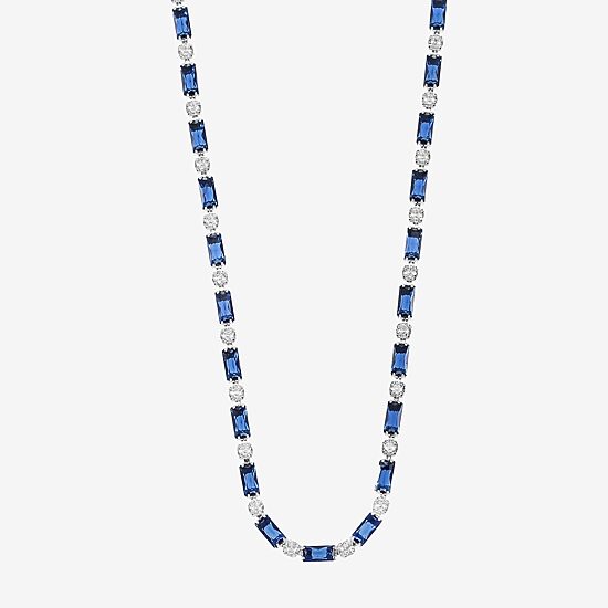 Sparkle Allure Womens Blue Cubic Zirconia Pure Silver Over Brass 16 Inch Tennis Necklace