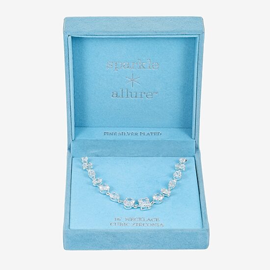 Sparkle Allure Womens Cubic Zirconia Pure Silver Over Brass 16 Inch Tennis Necklace