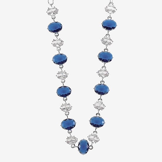 Sparkle Allure Womens Blue Cubic Zirconia Pure Silver Over Brass 16 Inch Tennis Necklace