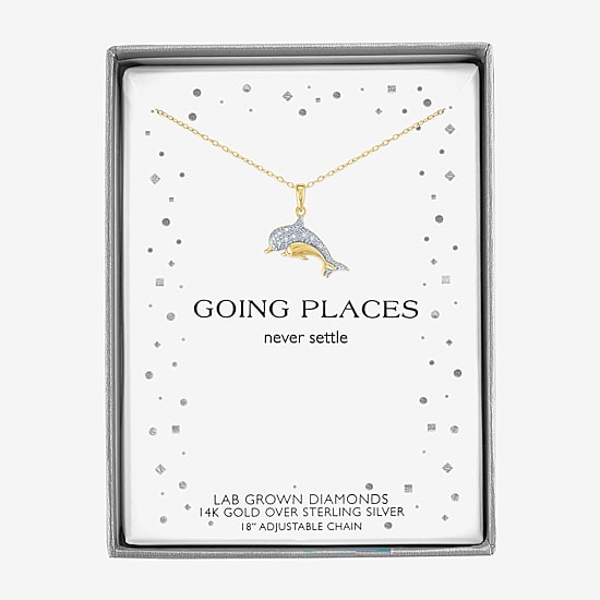 Diamond Addiction (G-H, Si2-I1), Dolphin Womens Diamond Accent Lab Grown White Diamond Accent 14K Gold Over Silver 18 Inch Pendant Necklace