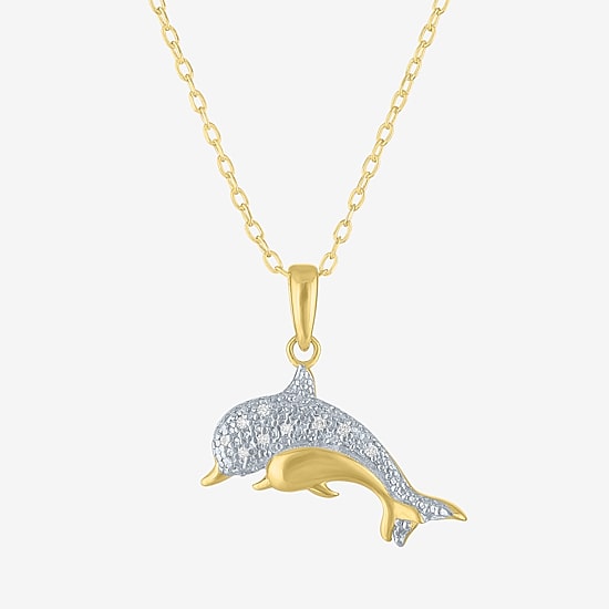 Diamond Addiction (G-H, Si2-I1), Dolphin Womens Diamond Accent Lab Grown White Diamond Accent 14K Gold Over Silver 18 Inch Pendant Necklace