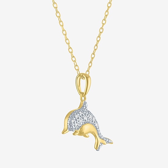 Diamond Addiction (G-H, Si2-I1), Dolphin Womens Diamond Accent Lab Grown White Diamond Accent 14K Gold Over Silver 18 Inch Pendant Necklace
