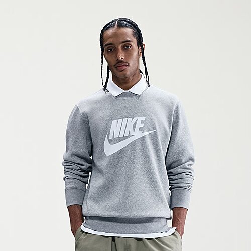 Nike Fleece Sweatshirt Mens Crew Neck Long Sleeve Sweatshirt, Small, Gray