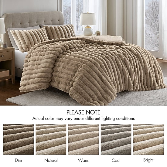 Madison Park Dahlia Faux Fur 3-pc. Midweight Comforter Set