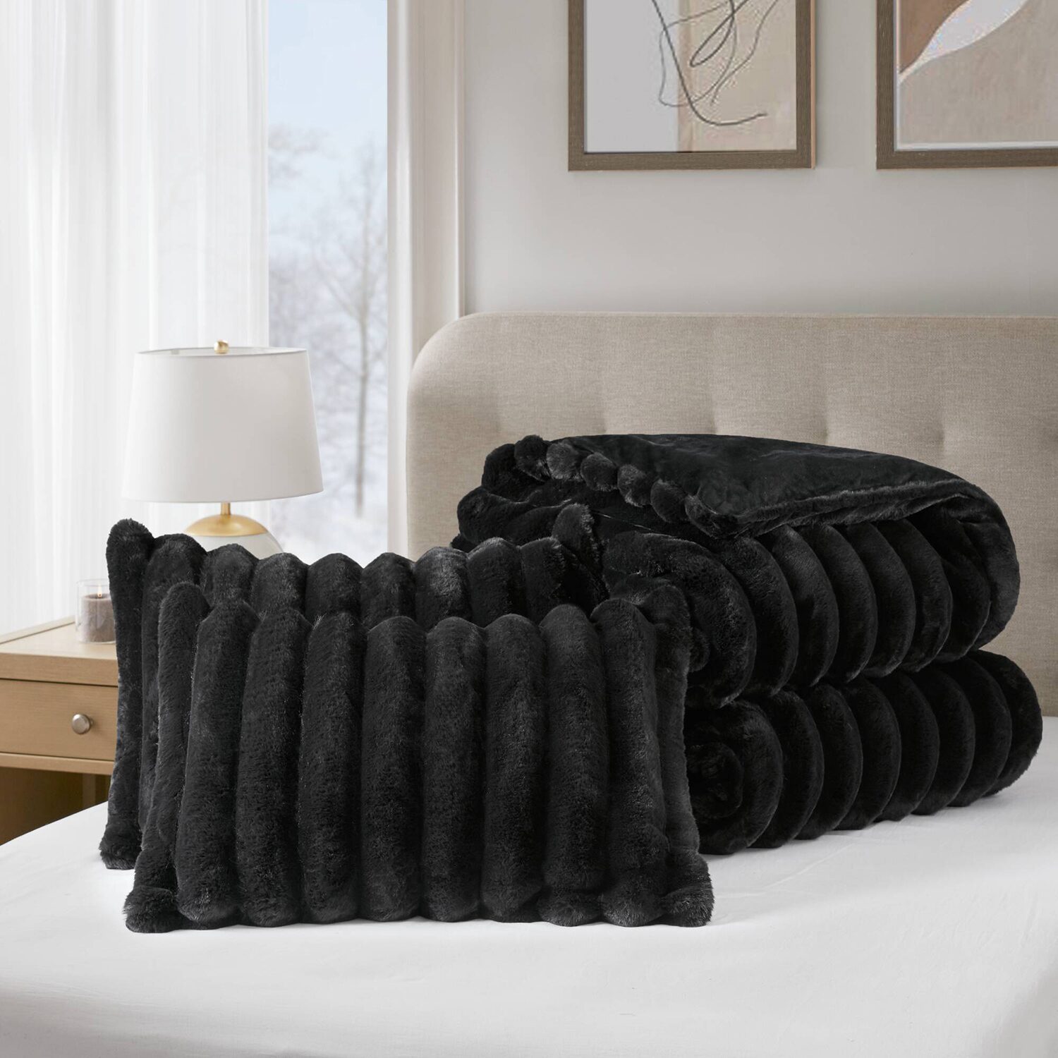 Madison Park Dahlia Faux Fur 3-pc. Midweight Comforter Set