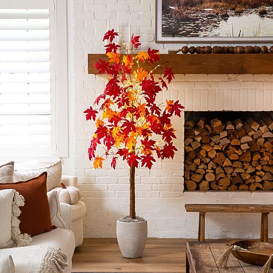 Nearly Natural 6ft Pre-Lit Autumn Weeping Maple Lighted Indoor Artificial Tree