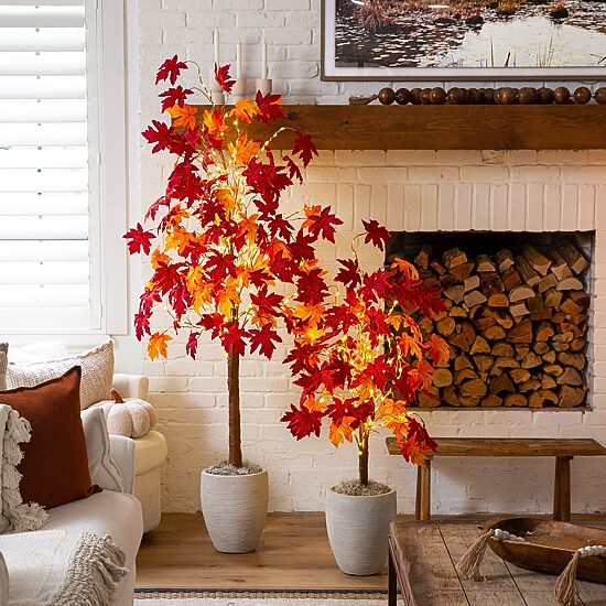 Nearly Natural 6ft Pre-Lit Autumn Weeping Maple Lighted Indoor Artificial Tree