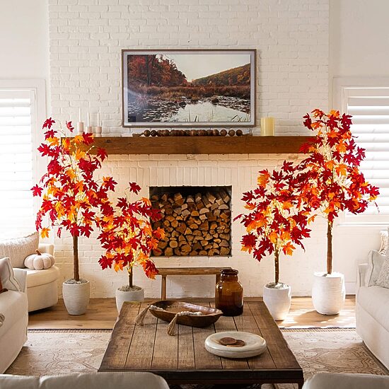 Nearly Natural 6ft Pre-Lit Autumn Weeping Maple Lighted Indoor Artificial Tree