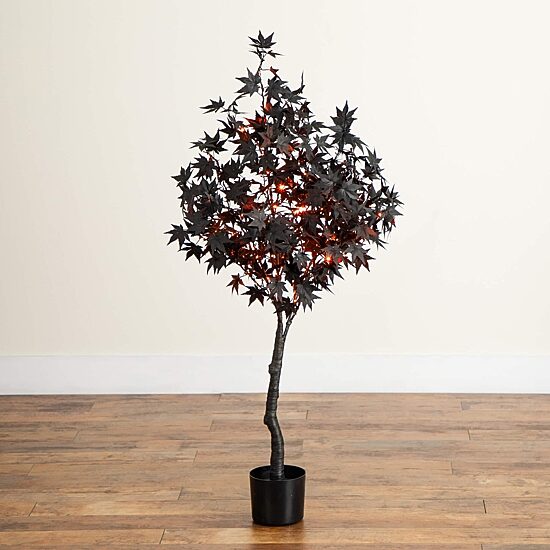 Nearly Natural 4ft Pre-Lit Black Maple Lighted Indoor Artificial Tree
