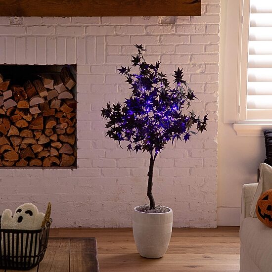 Nearly Natural 4ft Pre-Lit Black Maple Lighted Indoor Artificial Tree