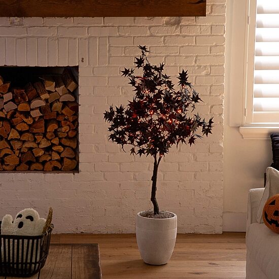 Nearly Natural 4ft Pre-Lit Black Maple Lighted Indoor Artificial Tree