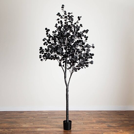 Nearly Natural 9ft Pre-Lit Black Eucalyptus Lighted Indoor Artificial Tree