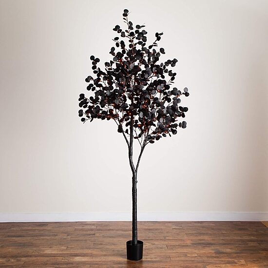 Nearly Natural 9ft Pre-Lit Black Eucalyptus Lighted Indoor Artificial Tree