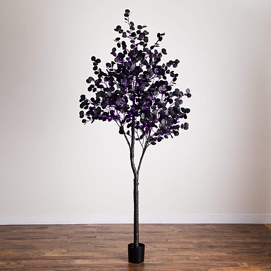 Nearly Natural 9ft Pre-Lit Black Eucalyptus Lighted Indoor Artificial Tree