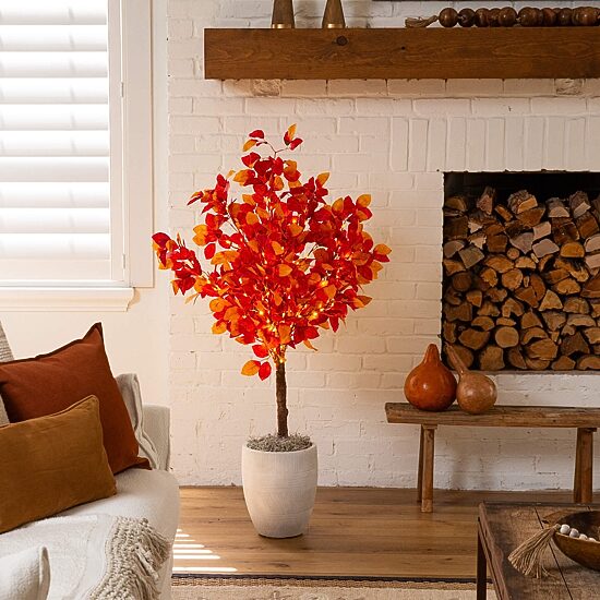Nearly Natural 4ft Pre-Lit Autumn Lighted Indoor Artificial Tree