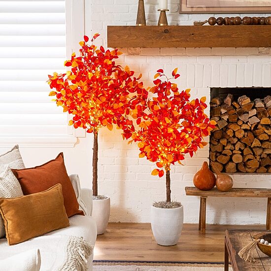 Nearly Natural 4ft Pre-Lit Autumn Lighted Indoor Artificial Tree