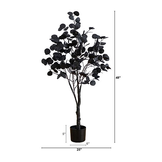 Nearly Natural 4ft Pre-Lit Black Eucalyptus Lighted Indoor Artificial Tree