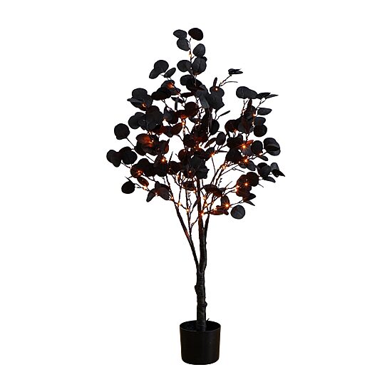 Nearly Natural 4ft Pre-Lit Black Eucalyptus Lighted Indoor Artificial Tree