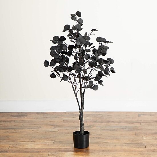 Nearly Natural 4ft Pre-Lit Black Eucalyptus Lighted Indoor Artificial Tree