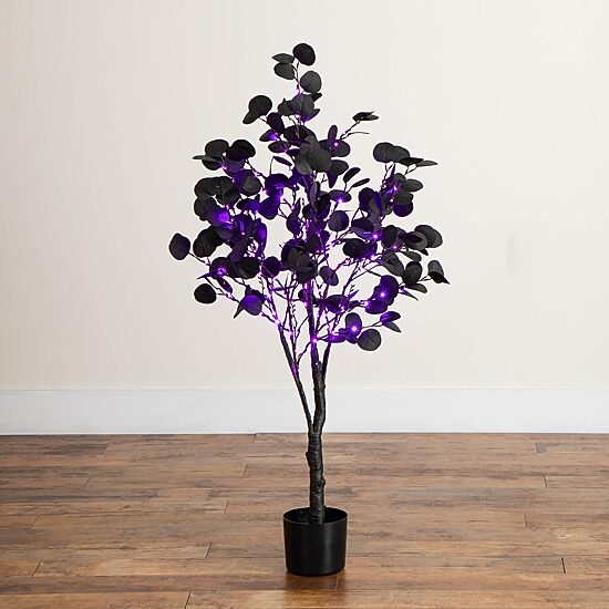 Nearly Natural 4ft Pre-Lit Black Eucalyptus Lighted Indoor Artificial Tree