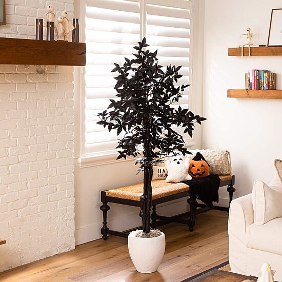 Nearly Natural 5ft Halloween Black Maple Indoor Artificial Tree