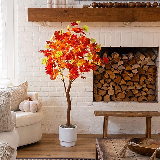 Nearly Natural 5ft Autumn Maple Fall Lighted Indoor Artificial Tree
