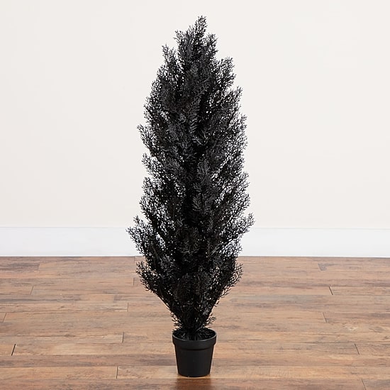 Nearly Natural Halloween Black Cedar Indoor Outdoor Artificial Tree
