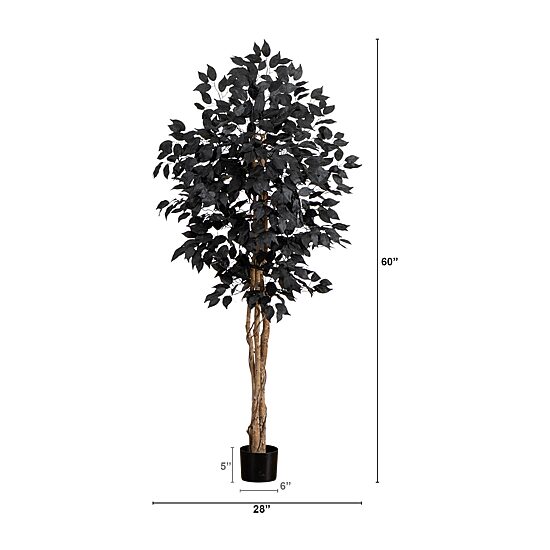 Nearly Natural 5ft Halloween Black Ficus Indoor Artificial Tree