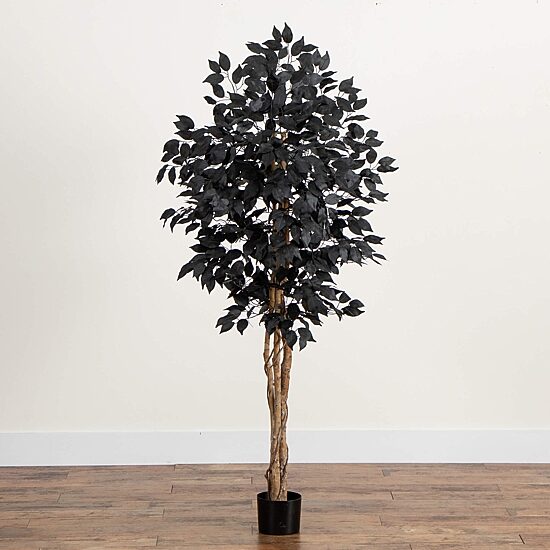 Nearly Natural 5ft Halloween Black Ficus Indoor Artificial Tree