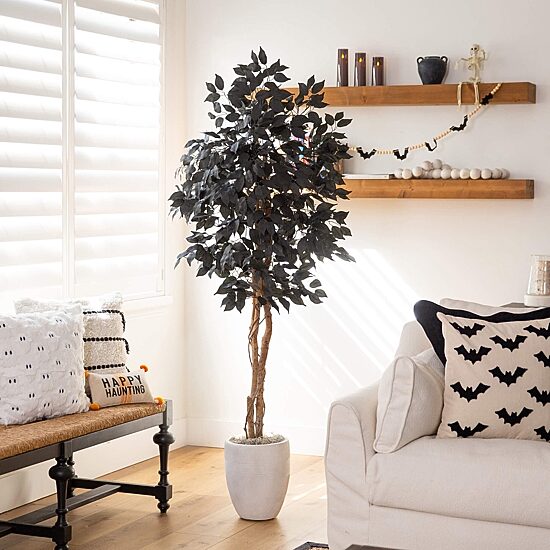 Nearly Natural 5ft Halloween Black Ficus Indoor Artificial Tree
