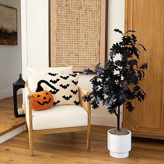 Nearly Natural 4ft Halloween Black Oak Indoor Artificial Tree