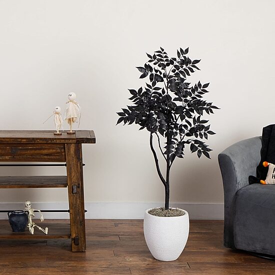 Nearly Natural 4ft Halloween Black Sumac Indoor Artificial Tree