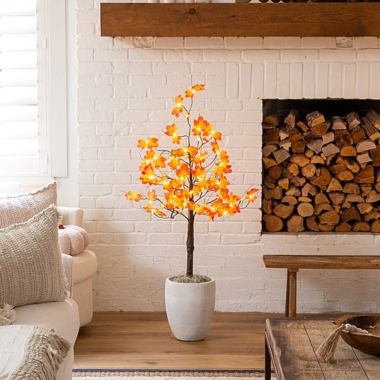 Nearly Natural 4ft Pre-Lit Autumn Maple Lighted Indoor Artificial Tree