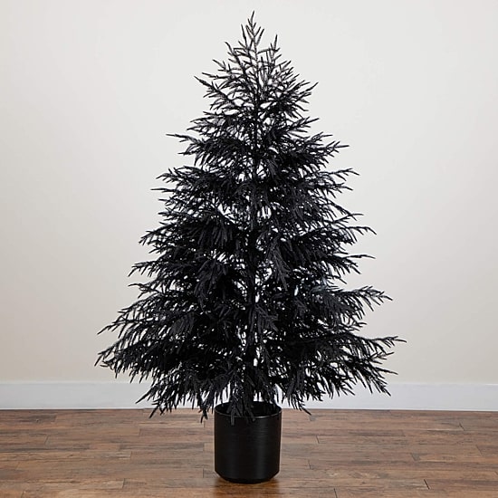 Nearly Natural 6ft Halloween Black Norfolk Pine Indoor Artificial Tree