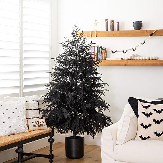 Nearly Natural 6ft Halloween Black Norfolk Pine Indoor Artificial Tree