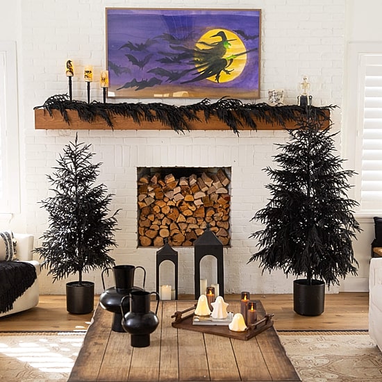 Nearly Natural 6ft Halloween Black Norfolk Pine Indoor Artificial Tree