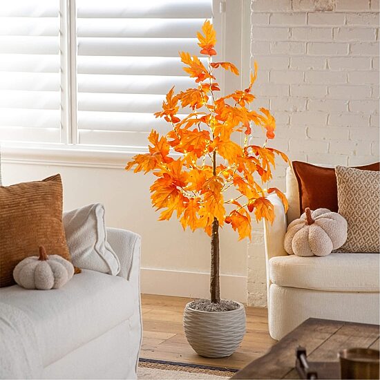 Nearly Natural 4ft Pre-Lit Autumn Maple Lighted Indoor Artificial Tree