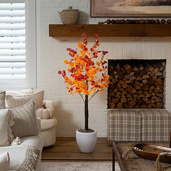 Nearly Natural 5ft Autumn Eucalyptus Lighted Indoor Artificial Tree
