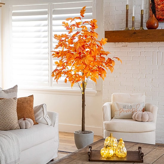 Nearly Natural 7ft Pre-Lit Autumn Maple Fall Lighted Indoor Artificial Tree