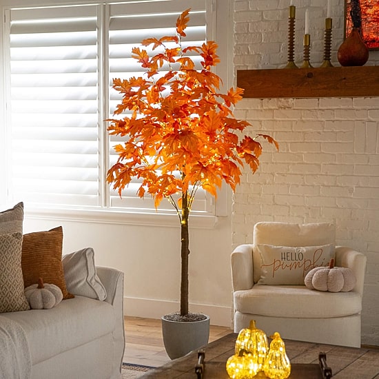 Nearly Natural 7ft Pre-Lit Autumn Maple Fall Lighted Indoor Artificial Tree