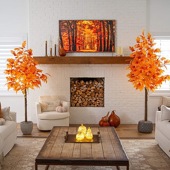 Nearly Natural 7ft Pre-Lit Autumn Maple Fall Lighted Indoor Artificial Tree