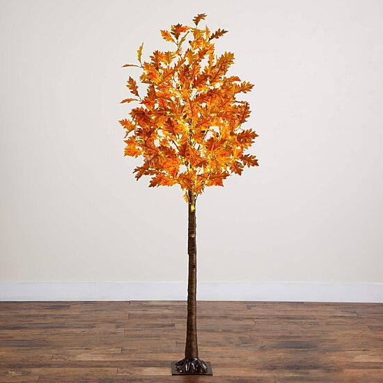 Nearly Natural 6ft Pre-Lit Burnt Orange Autumn Lighted Indoor Artificial Tree