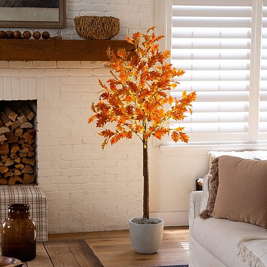Nearly Natural 6ft Pre-Lit Burnt Orange Autumn Lighted Indoor Artificial Tree