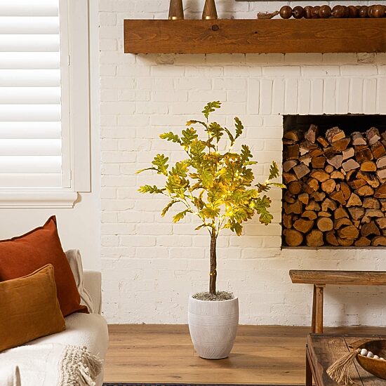 Nearly Natural 4ft Pre-Lit Green Autumn Oak Lighted Indoor Artificial Tree